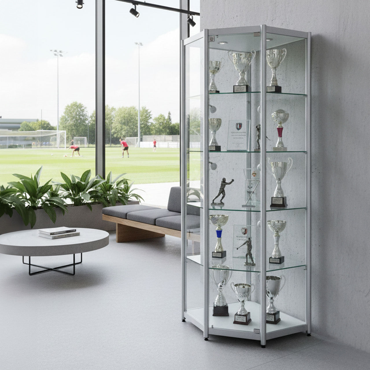 Skyline Aluminium Tower Showcase - All Glass Display - Corner Unit