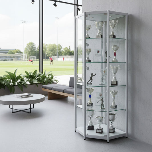 Skyline Aluminium Tower Showcase - All Glass Display - Corner Unit