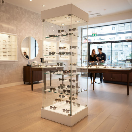 Skyline 360 Frameless Tower Showcase - All Glass Display - Single Door