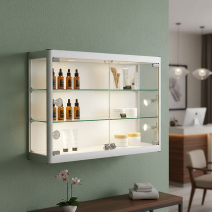 Wall Mounted Skyline Aluminium Showcase Glass Display - W800mm