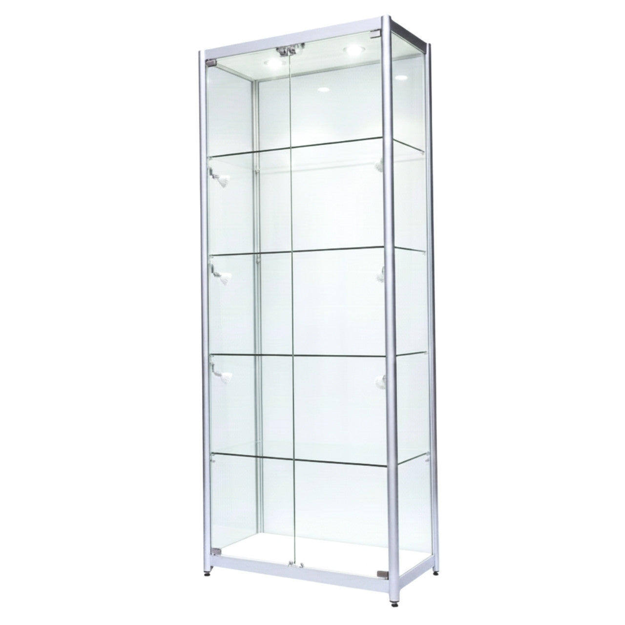 Skyline Aluminium Tower Showcase All - Glass Display with 4 Glass Shelves - Double Door