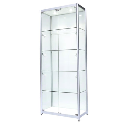 Skyline Aluminium Tower Showcase All - Glass Display with 4 Glass Shelves - Double Door