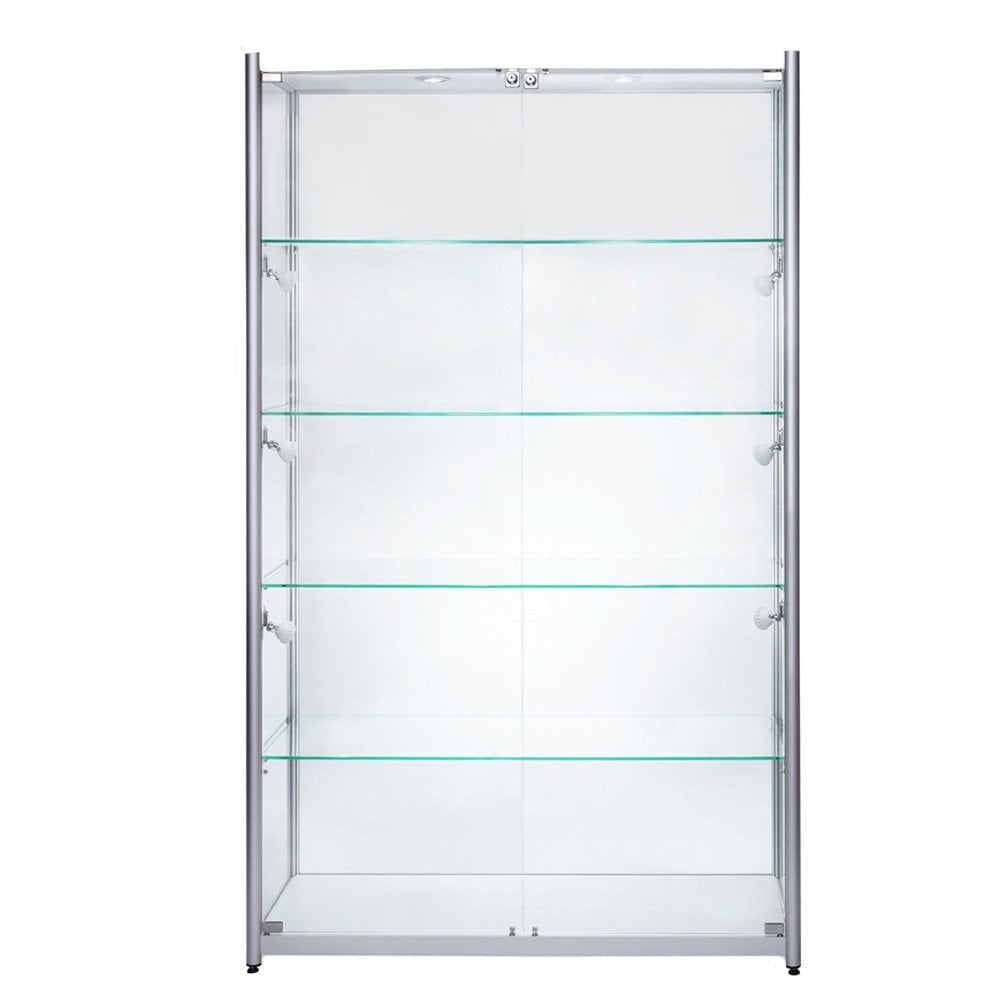 Skyline Aluminium Tower Showcase All - Glass Display with 4 Glass Shelves - Double Door