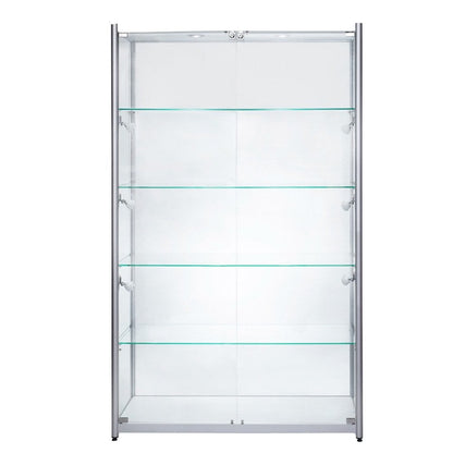 Skyline Aluminium Tower Showcase All - Glass Display with 4 Glass Shelves - Double Door
