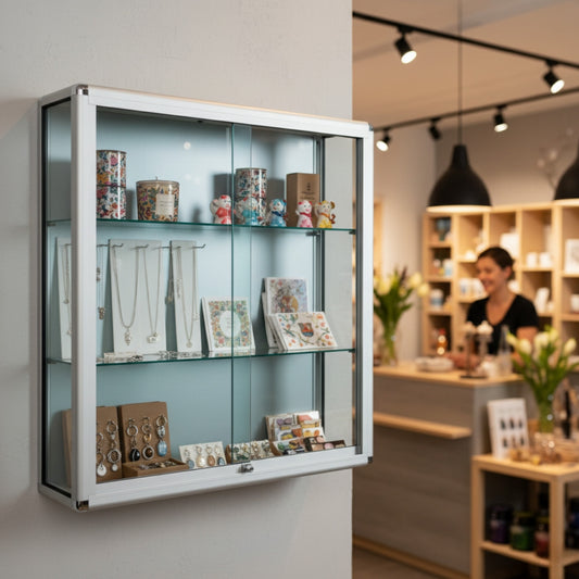 Wall-Mounted Glass Display Cabinet With or Without Lights - 2 Shelves