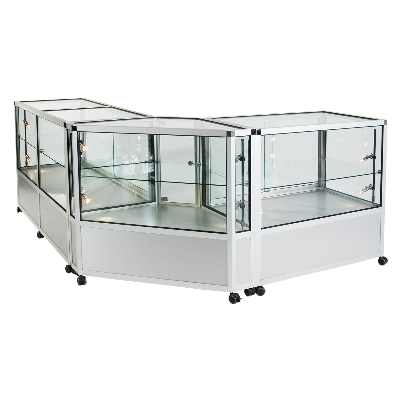 Glass Display Counter With or Without Mini Spotlights with 2 Glass Shelves - Contour Range