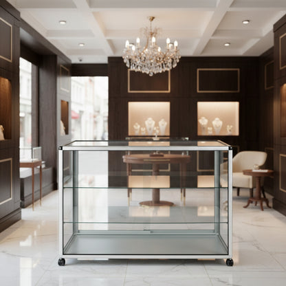 Glass Display Counter With or Without Mini Spotlights with 2 Glass Shelves - Contour Range