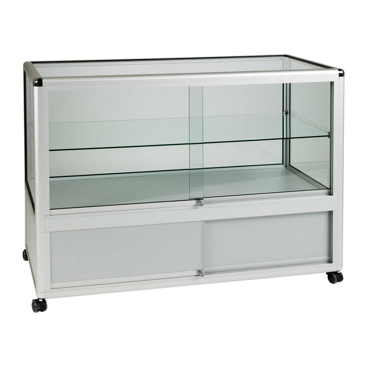 Glass Display Counter With or Without Mini Spotlights with 1 Glass Shelves - Contour Range