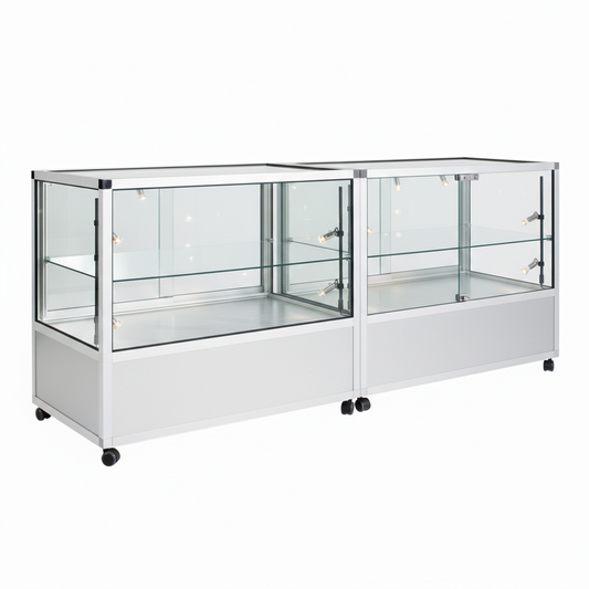 Glass Display Counter With or Without Mini Spotlights with 1 Glass Shelves - Contour Range