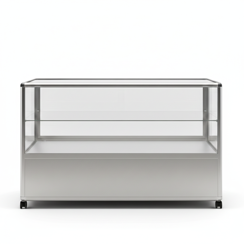 Glass Display Counter With or Without Mini Spotlights with 1 Glass Shelves - Contour Range