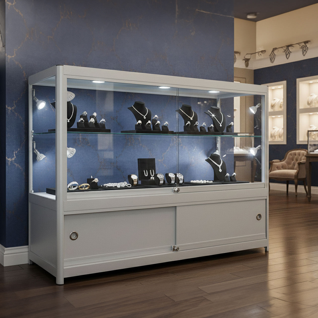 Skyline Aluminium Showcase with 2/3 Glass Display and Storage Cupboard