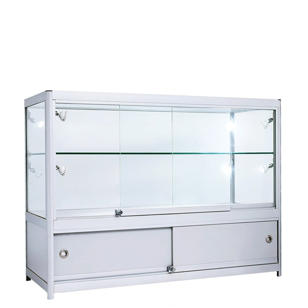 Skyline Aluminium Showcase with 2/3 Glass Display and Storage Cupboard