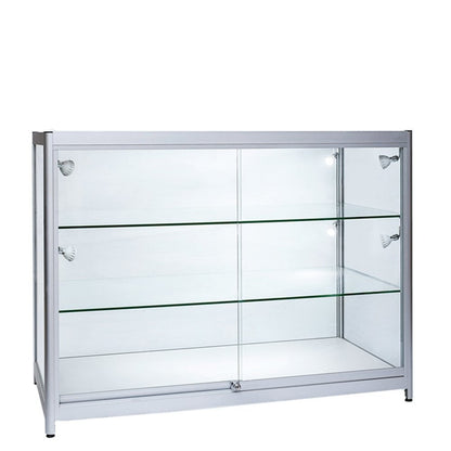 Skyline Aluminium Showcase All - Glass Display with 2 Glass Shelves