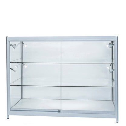 Skyline Aluminium Showcase All - Glass Display with 2 Glass Shelves