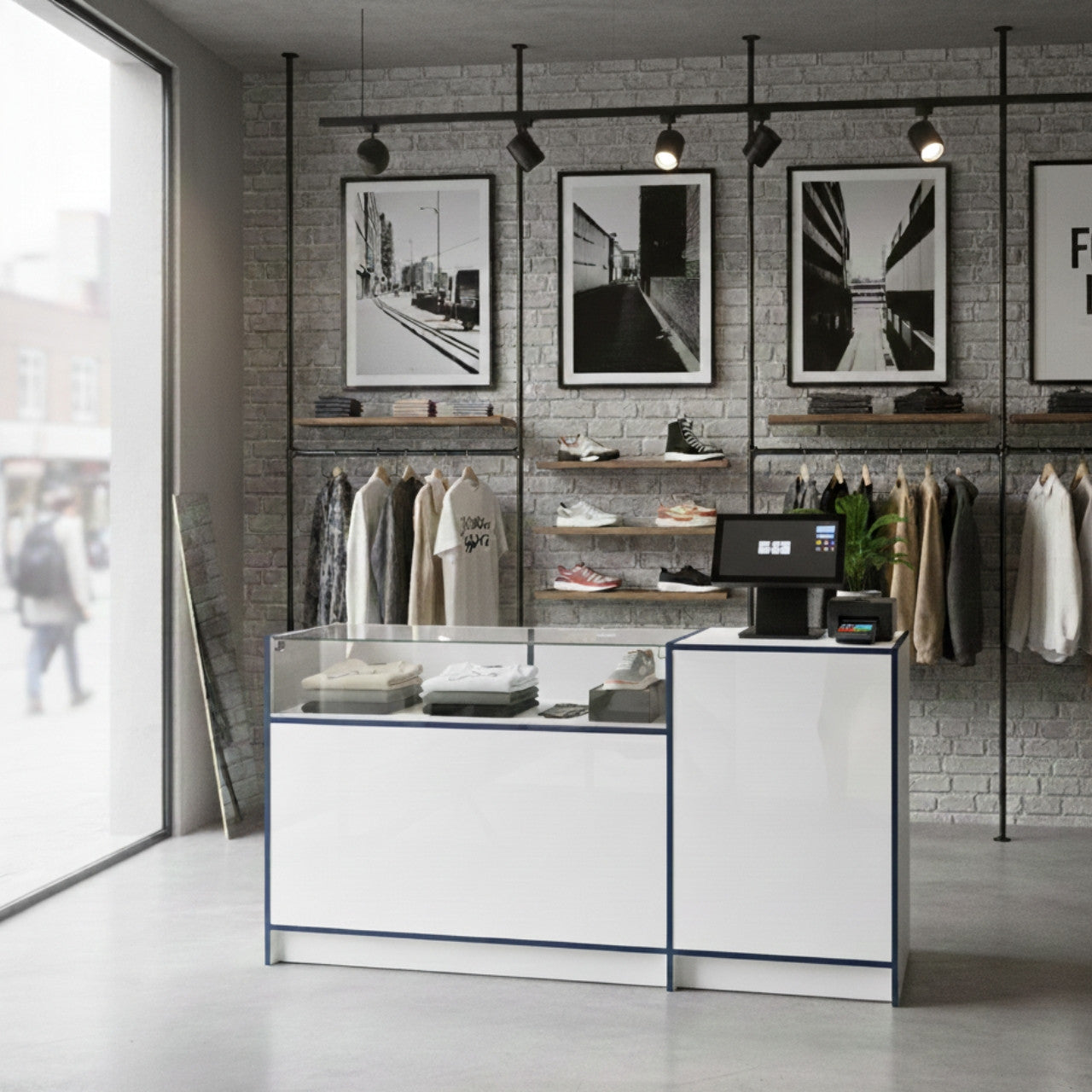 Shop Counter With Till Point - Glass Top And Storage - Aura Range