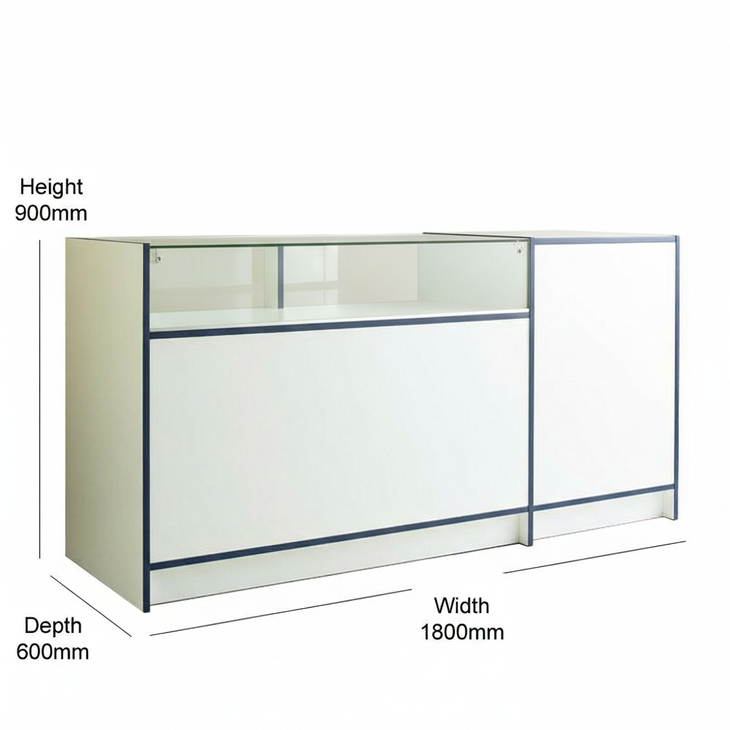 Shop Counter With Till Point - Glass Top And Storage - Aura Range