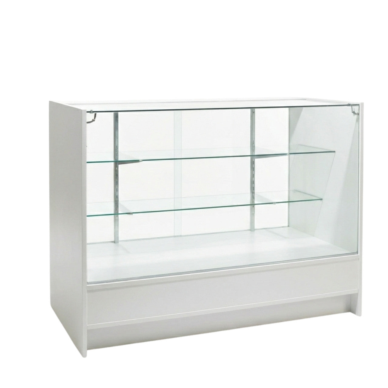 Aura White Shop Counter With Glass Top 2 Shelves and Storage