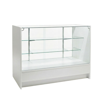 Aura White Shop Counter With Glass Top 2 Shelves and Storage