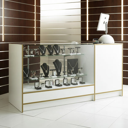 Shop Counter With Till Point 2 Glass Shelves and Storage - Aura Range