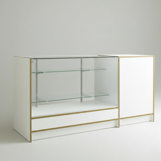 Shop Counter With Till Point 2 Glass Shelves and Storage - Aura Range