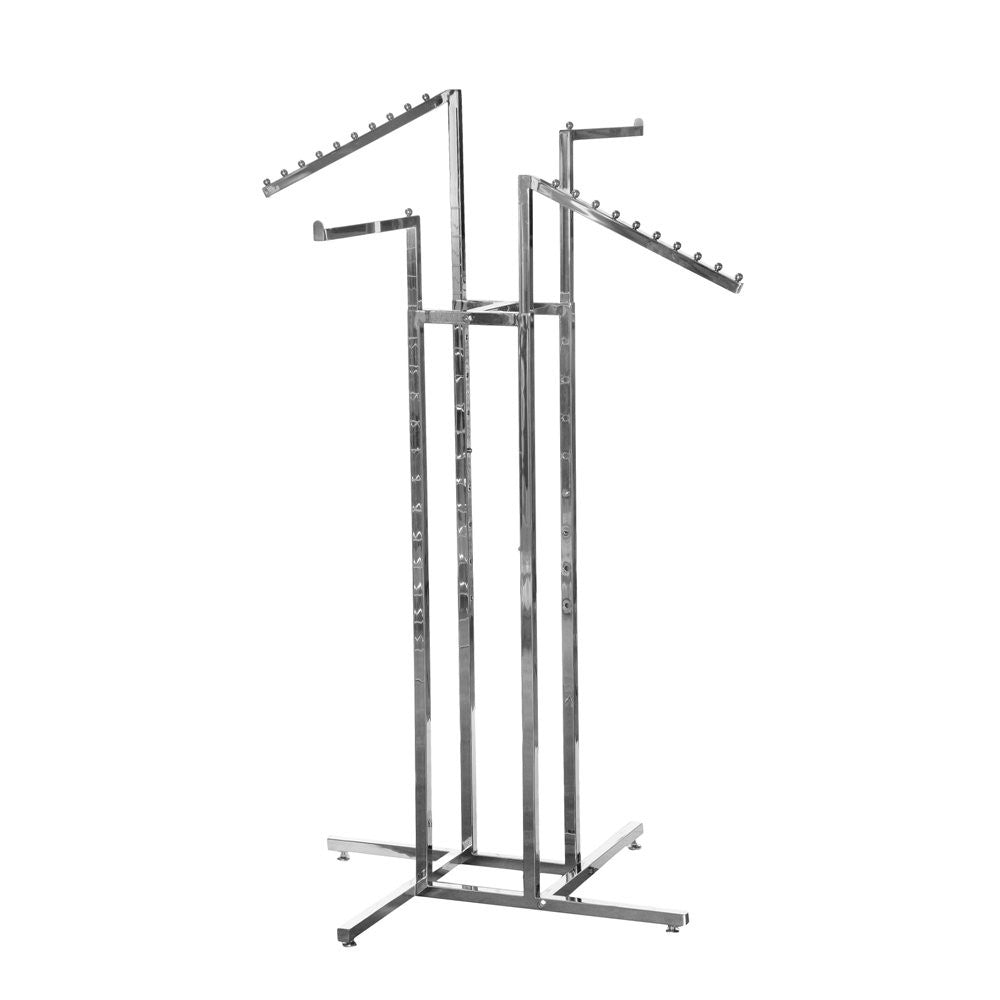 Chrome Clothes Rail Display Stand - 2 Straight & 2 Sloping Arms