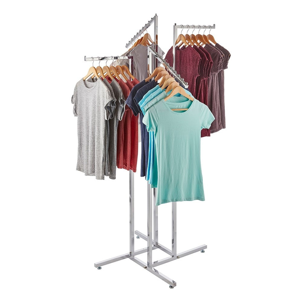 Chrome Clothes Rail Display Stand - 2 Straight & 2 Sloping Arms