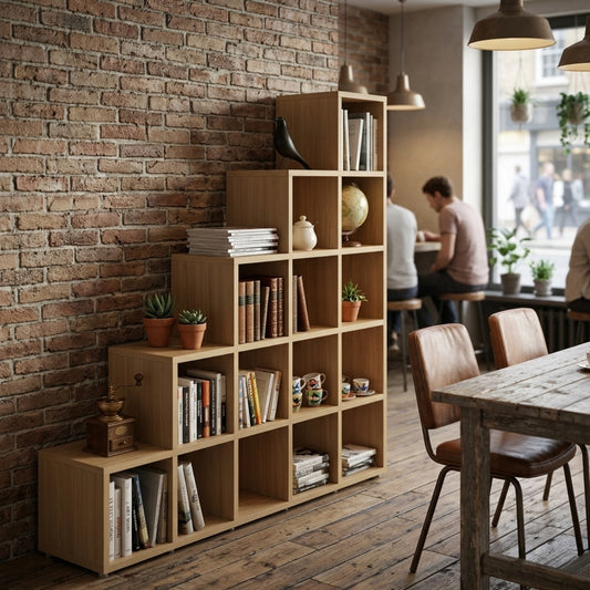 Oak Cube Stepped Shelving Display & Storage Unit -5 x 5