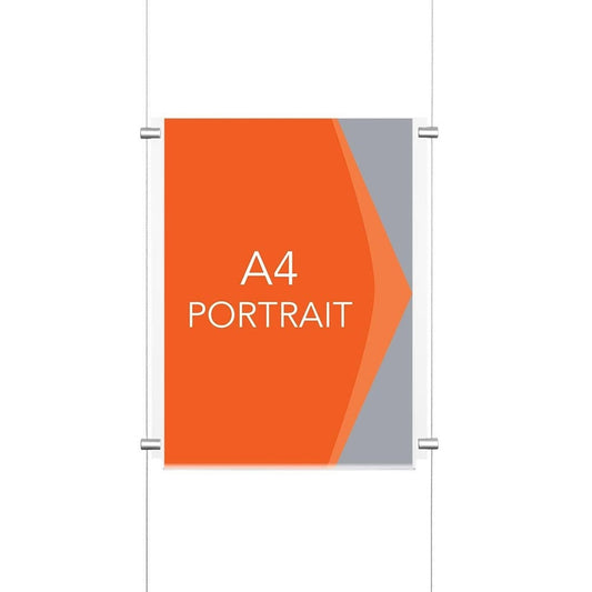 Chrome Wall-Mounted Cable Display Kit - A4 Portrait