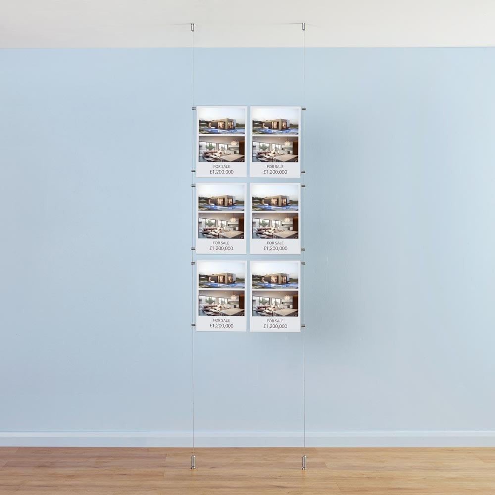 Satin Ceiling-to-Floor Cable Display Kit - A4 Portrait - Double Pocket