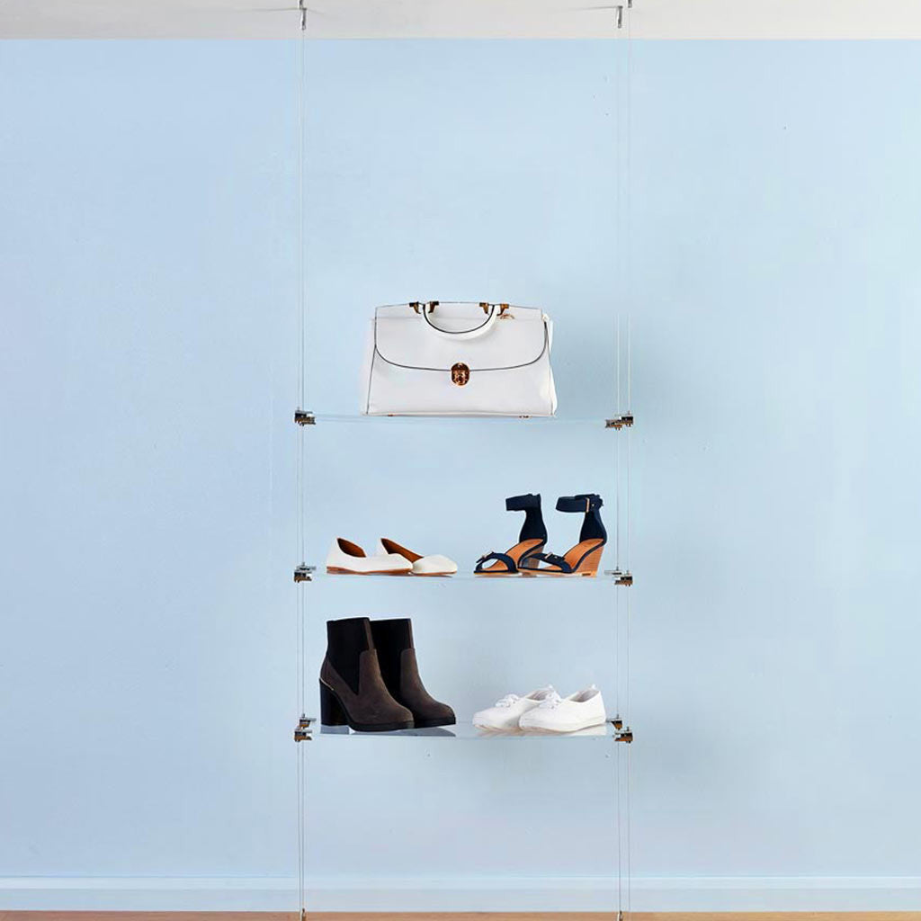 Chrome Ceiling-to-Floor Cable Shelving Kit - 3 x Shelves