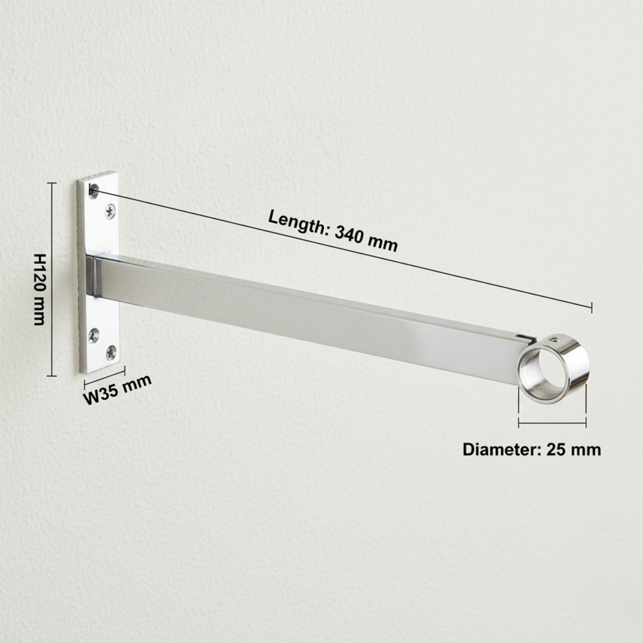 Chrome Support Arm For up to 25mm Diameter tube - Wall fix