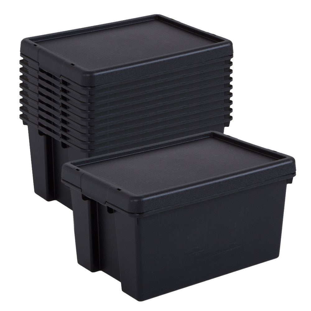 10 x 16L Black Recycled Heavy Duty Storage Boxes