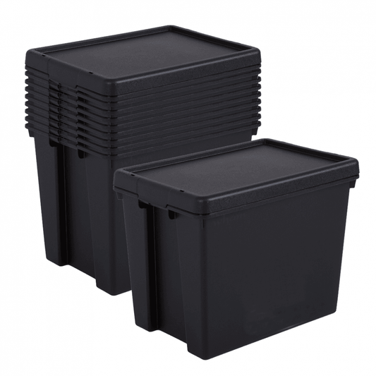 10 x 24L Black Recycled Heavy Duty Storage Boxes