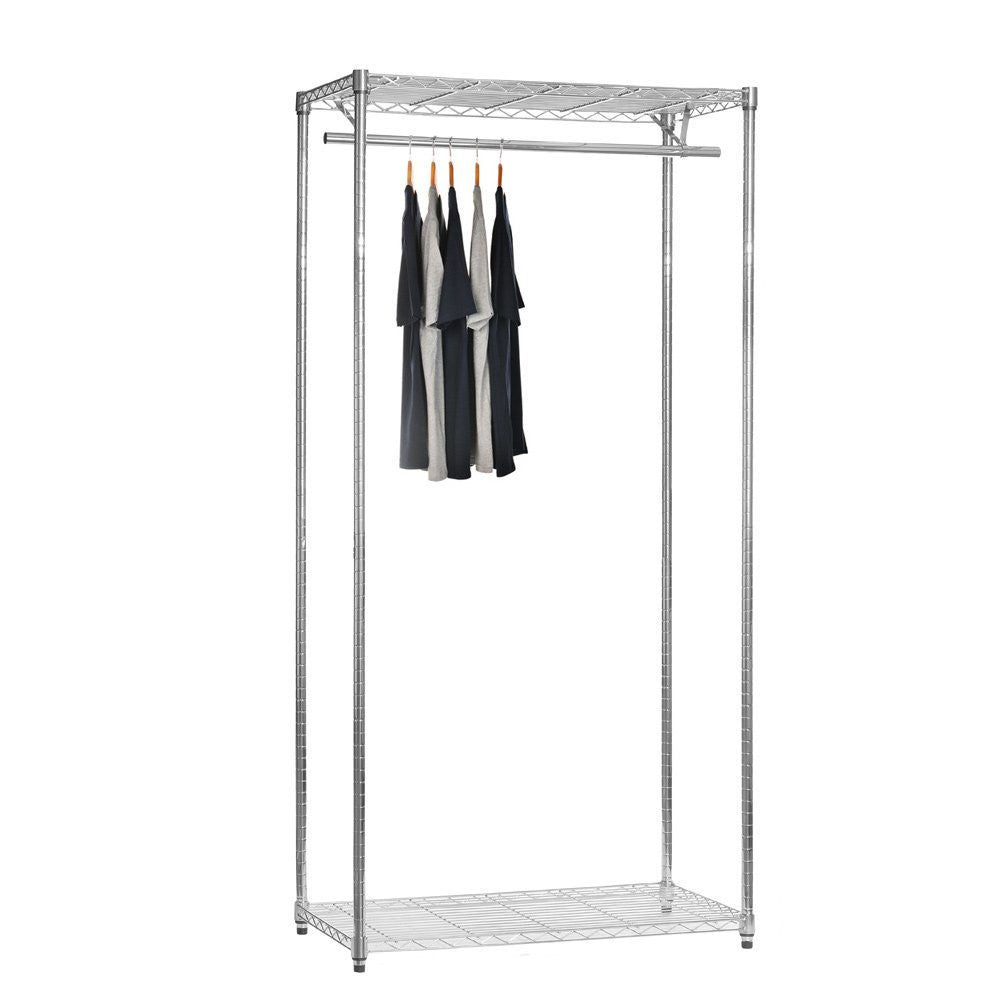 Chrome Wire Clothes Rack - 1 x Rail & 2 x Shelves - H1800 x W1200 x D450mm