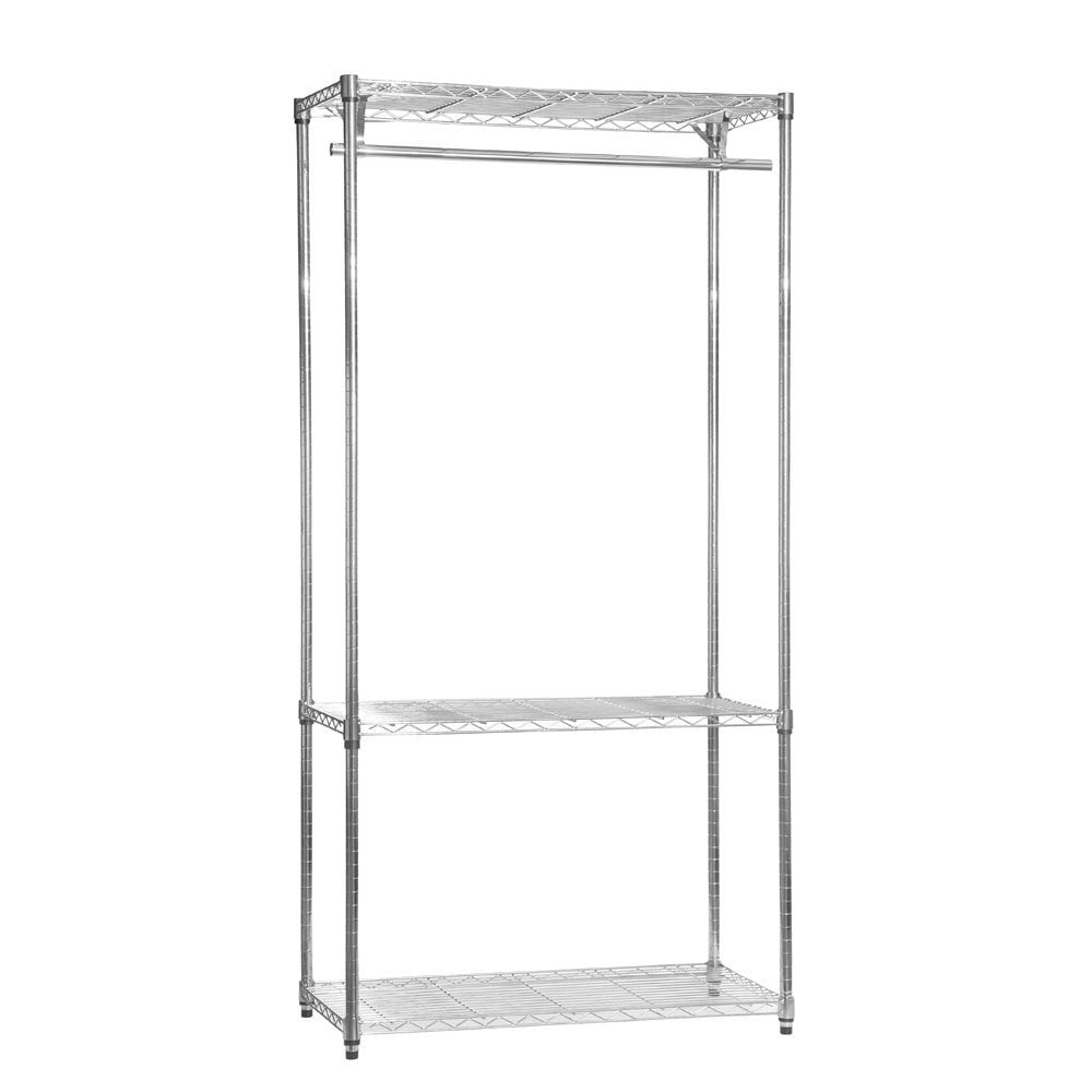 Chrome Wire Clothes Rack - 1 x Rail & 3 x Shelves - H1800 x W900 x D450mm