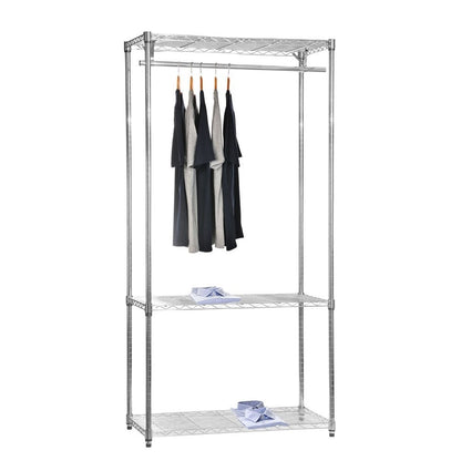 Chrome Wire Clothes Rack - 1 x Rail & 3 x Shelves - H1800 x W900 x D450mm