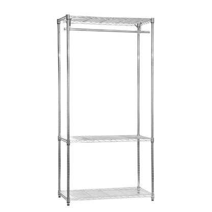 Chrome Wire Clothes Rack - 1 x Rail & 3 x Shelves - H1800 x W1200 x D450mm