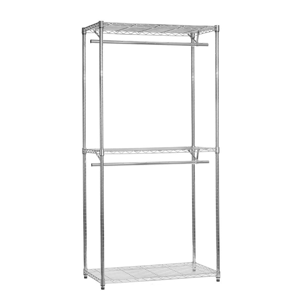 Chrome Wire Clothes Rack - 2 x Rails & 3 x Shelves - H2100 x W900 x D450mm