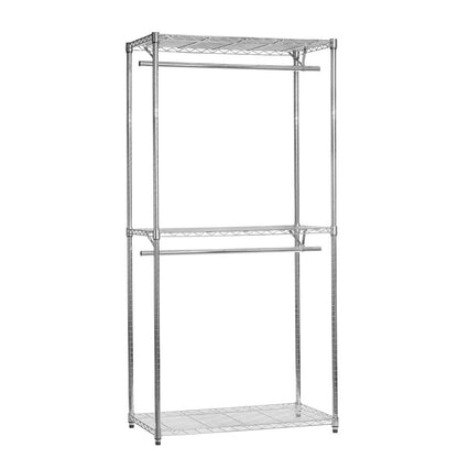 Chrome Wire Clothes Rack - 2 x Rails & 3 x Shelves - H2100 x W900 x D450mm
