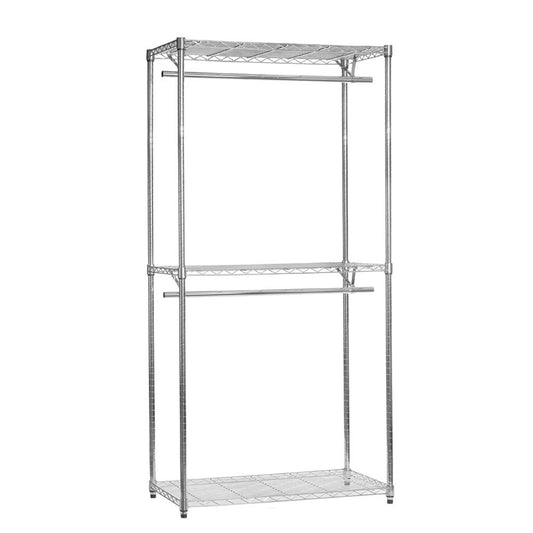 Chrome Wire Clothes Rack - 2 x Rails & 3 x Shelves - H2100 x W900 x D450mm