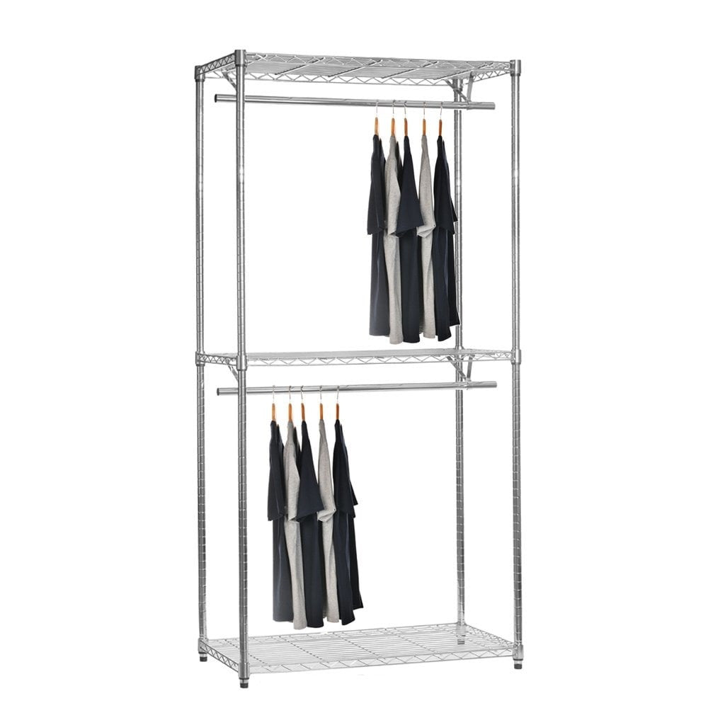 Chrome Wire Clothes Rack - 2 x Rails & 3 x Shelves - H2100 x W900 x D450mm