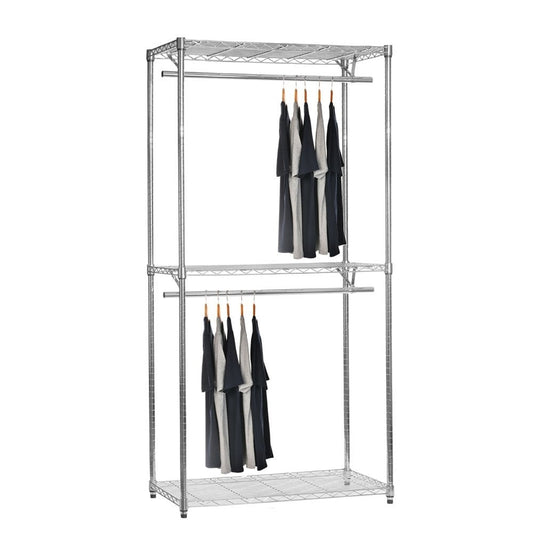 Chrome Wire Clothes Rack - 2 x Rails & 3 x Shelves - H2100 x W900 x D450mm