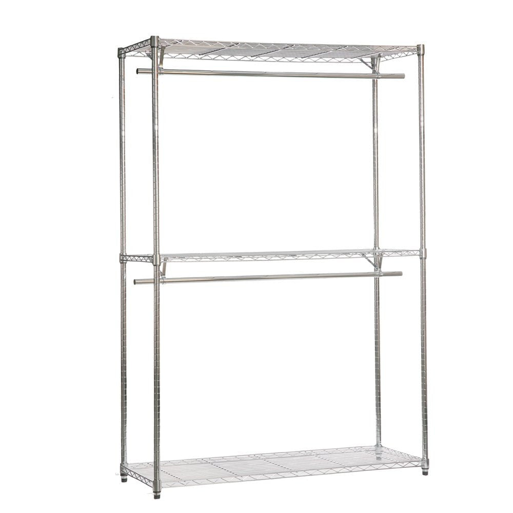 Chrome Wire Clothes Rack - 2 x Rails & 3 x Shelves - H2100 x W1200 x D450mm