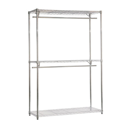 Chrome Wire Clothes Rack - 2 x Rails & 3 x Shelves - H2100 x W1200 x D450mm