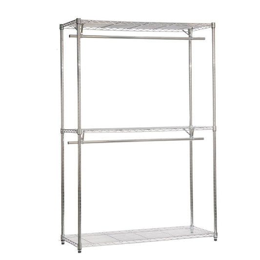 Chrome Wire Clothes Rack - 2 x Rails & 3 x Shelves - H2100 x W1200 x D450mm