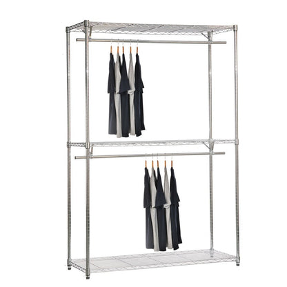 Chrome Wire Clothes Rack - 2 x Rails & 3 x Shelves - H2100 x W1200 x D450mm