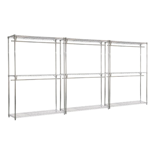 3 x Chrome Wire Clothes Racks - 2 x Rails & 3 x Shelves - H2100 x D450mm