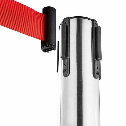 10 x Retractable Belt Barrier Posts - Polished Stainless Steel Posts with Webbed Belts