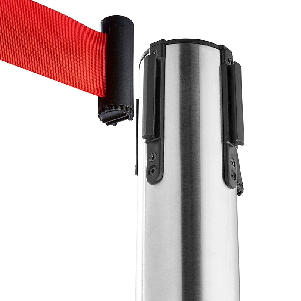 10 x Retractable Belt Barrier Posts - Brushed Stainless Steel Posts with Webbed Belts