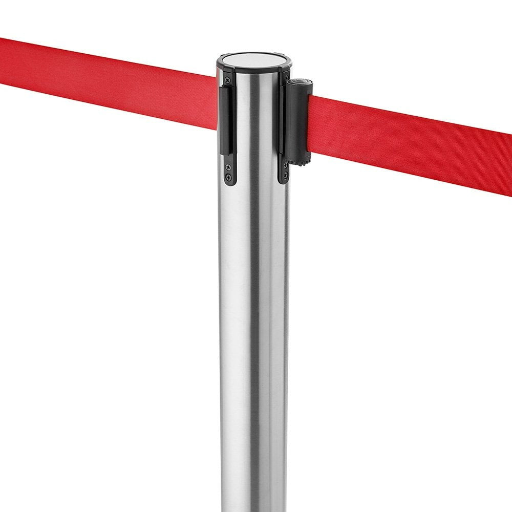 10 x Retractable Belt Barrier Posts - Brushed Stainless Steel Posts with Webbed Belts